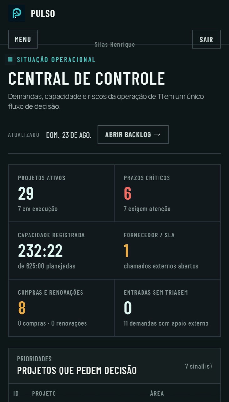 Dashboard do Pulso no celular